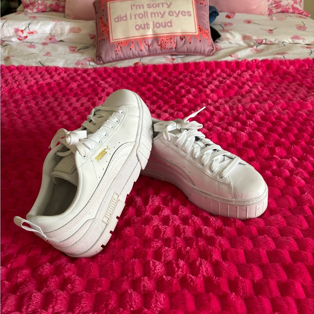 Puma White Platform Sneakers with Chunky Sole